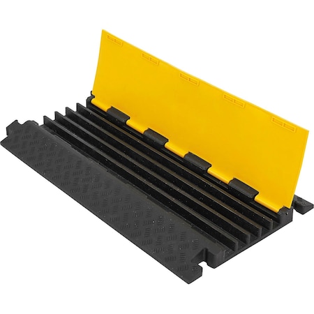 Global Industrial Cable Protector, 2 in H, 35-7/16 in L, 19-11/16 in W, 5 Channel, Rubber/Plastic, Black, Yellow 670622